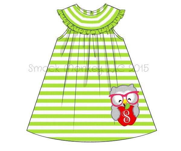 Girl's applique SMARTY OWL lime green striped knit sleeveless a