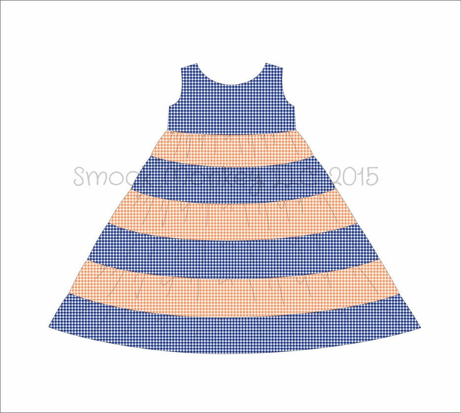 Girl’s “ORANGE and NAVY” gingham cotton sleeveless stacked twirl dress (18m,2t,3t,4t,5t,6t,7t,8t)