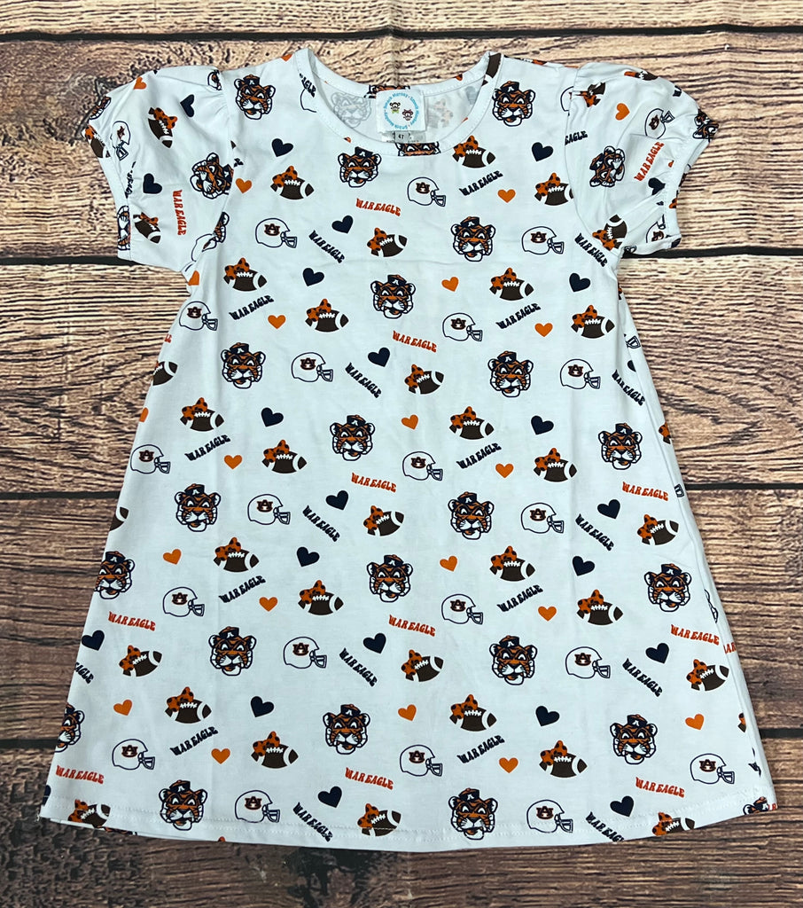 Girl's Orange and Navy print "WAR EAGLE" t-shirt dress (18m,2t,3t,4t,5t,6t,7t,8t,10t,12t)