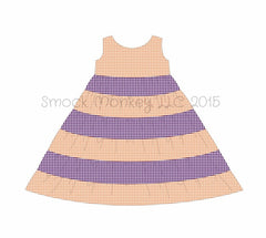 Girl’s “ORANGE and PURPLE” gingham cotton sleeveless stacked twirl dress (18m,2t,14t)