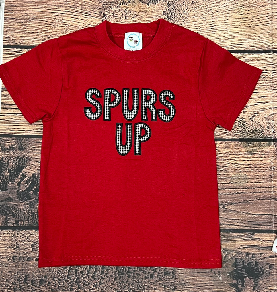 Boy's applique "SPURS UP” garnet s/s shirt (6m,18m,2t,4t,5t,6t,7t,8t)