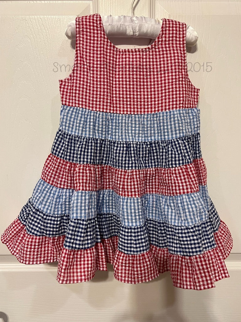 Girl’s “AMERICANA” gingham cotton sleeveless stacked twirl dress (18m,2t,3t,4t,5t,6t,7t,8t,14t)