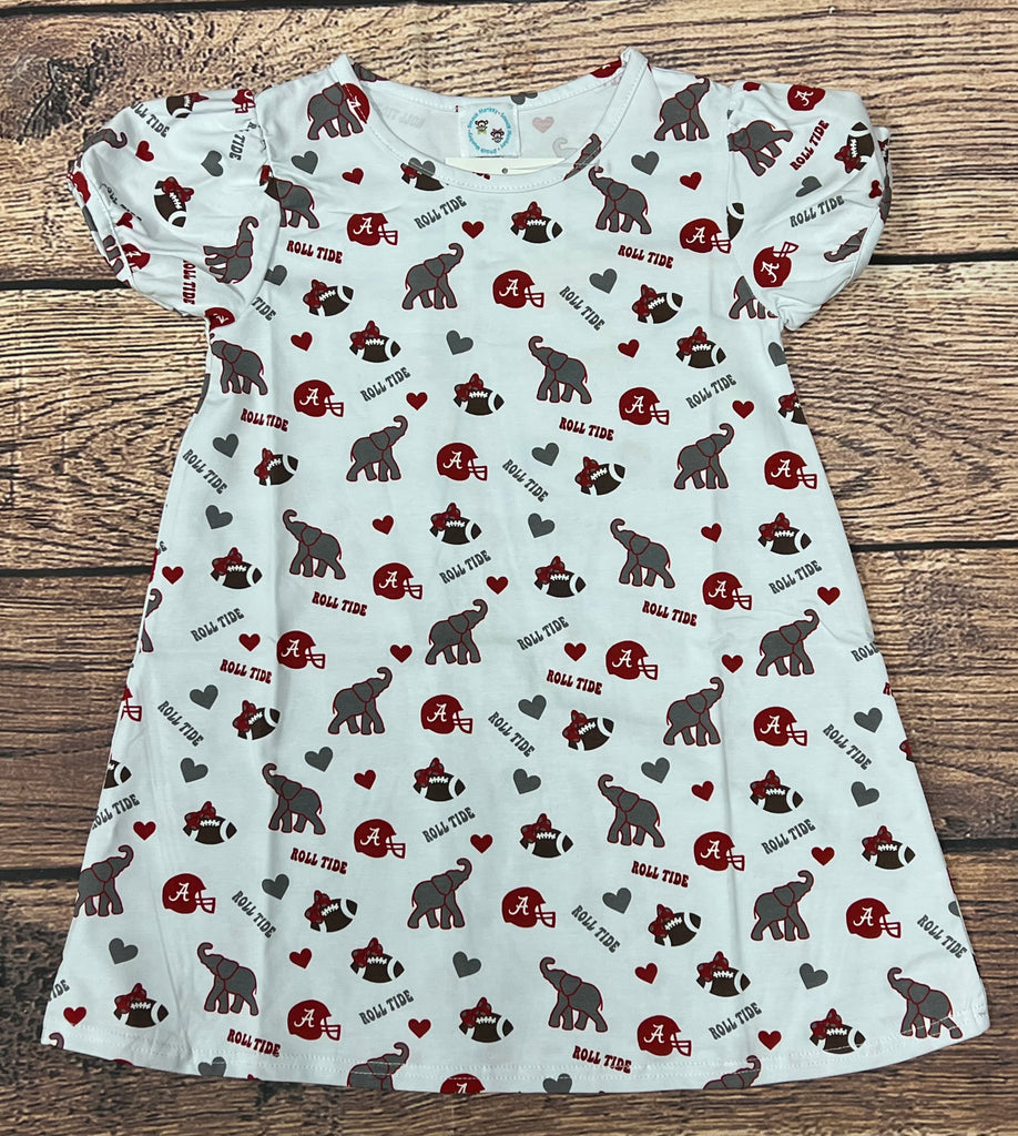 Girl's Crimson and Gray print "TIDE" t-shirt dress (3m,9m,18m,2t,3t,4t,5t,6t,10t)