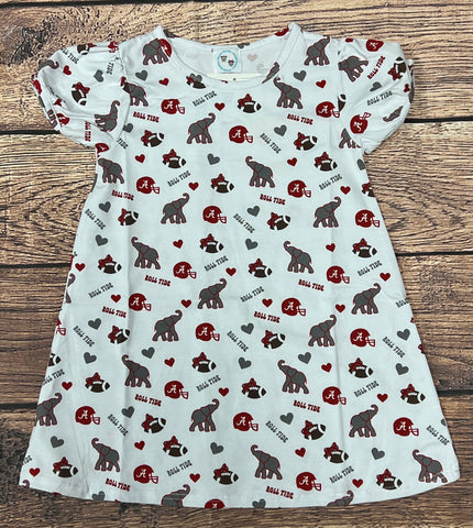 Girl's Crimson and Gray print "TIDE" t-shirt dress (3m,9m,18m,2t,3t,4t,5t,6t,7t,10t)