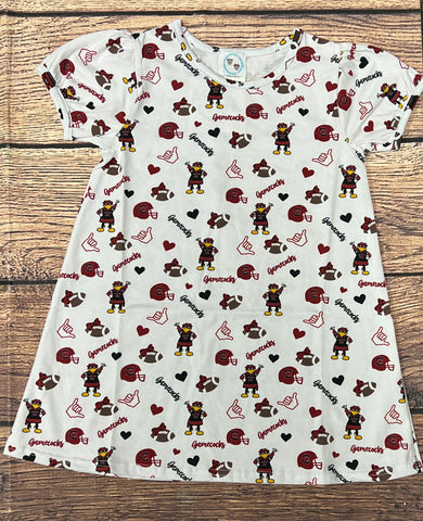 Girl's Garnet and Black print “Spurs Up" t-shirt dress (6m,12m,18m,3t,4t,5t,6t,7t,8t,10t,12t,14t)