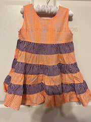 Girl’s “ORANGE and PURPLE” gingham cotton sleeveless stacked twirl dress (18m,2t,14t)