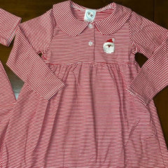 Girl's applique "SANTA" red striped knit gown / dress (LONG SLEEVE) (3m,18m,2t,3t,4t,5t,7t)