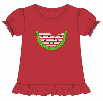 Girl's applique "WATERMELON" red short sleeve ruffle shirt(12m,18m,2t,3t,4t,5t,6t,7t,8t,10t,12t)