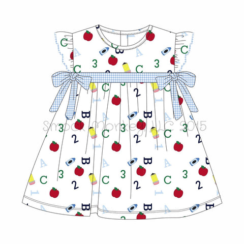 Girl's print "ABC123 and SCHOOL SUPPLIES" knit angel wing dress (3t,4t,5t,6t,7t,14t)