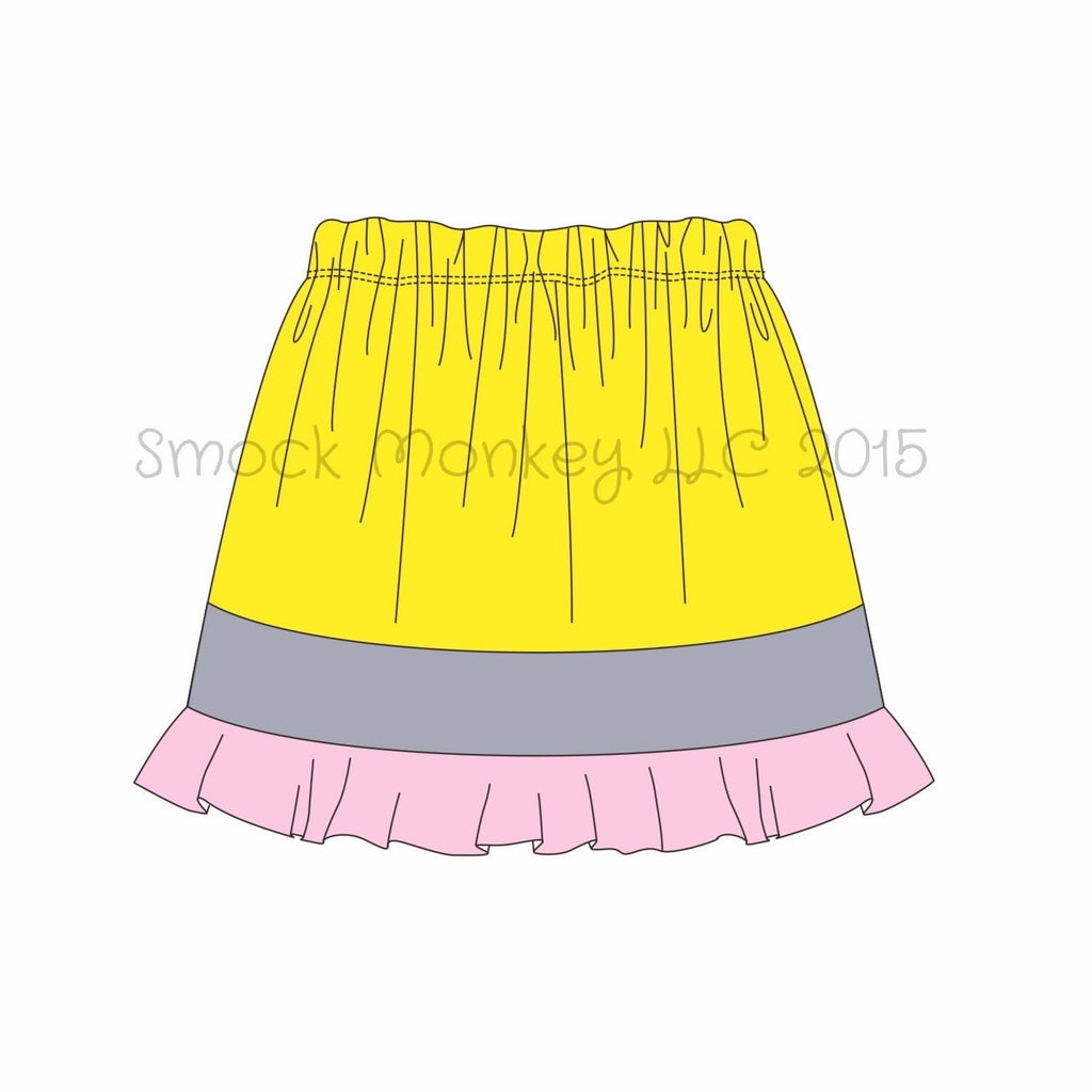 Girl's knit "PENCIL THEME" yellow knit ruffle skirt (3t,4t,5t,6t,7t,8t)