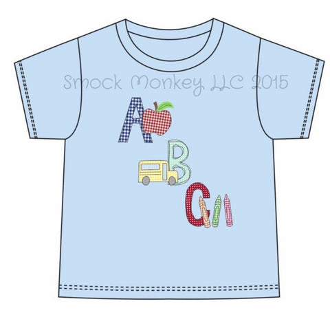 Boy's applique "ABC" blue knit short sleeve shirt (3t,4t,5t,6t,7t,8t)