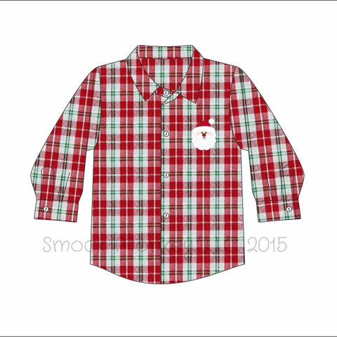 Boy's embroidered "SANTA" plaid button down shirt (18m,5t)