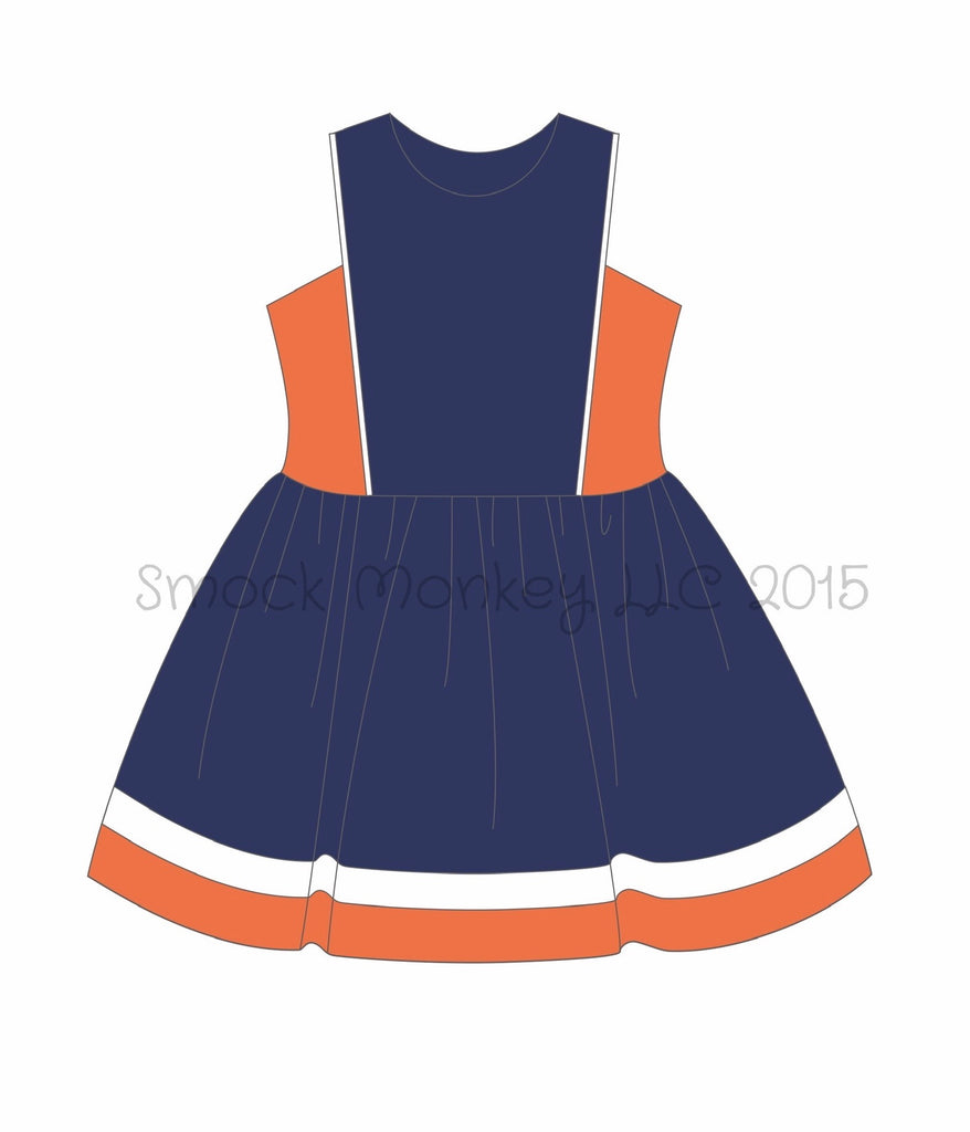Girl's knit navy with orange trim cheer dress (9m,2t,4t,6t)