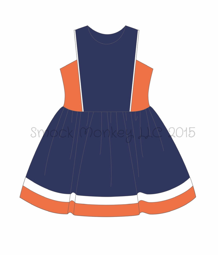 Girl's knit navy with orange trim cheer dress (9m,2t,4t,6t) SMOCK MONKEY Girl's knit navy with orange trim cheer dress (9m,2t,4t,6t) SMOCK MONKEY