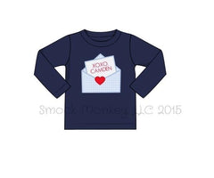 Boys applique "LOVE LETTER" navy long sleeve knit shirt (MULTIPLE MONOGRAMS - SEE SIZES FOR NAMES) (SEE DESCRIPTION) (9m,12m,18m,24m,2t,3t,4t,5t,6t,8t)