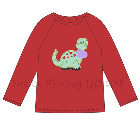 Boy's applique "DINOSAUR LOVE" red knit short sleeve shirt (3m,6m)