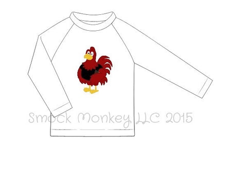 Boy's applique "CHICKEN" white long sleeve rashguard (18m,2t,3t,5t,6t,7t)