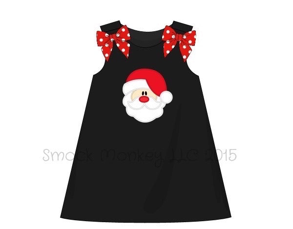 Girl's applique "SANTA" black CORDUROY swing dress (18m,2t)