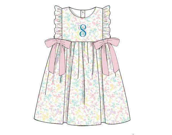 Girl’s floral print cap sleeve side tie dress (12m,18m)