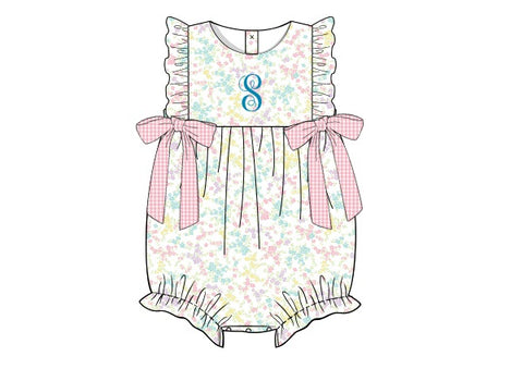 Girl’s floral print cap sleeve side tie bubble (6m,9m)