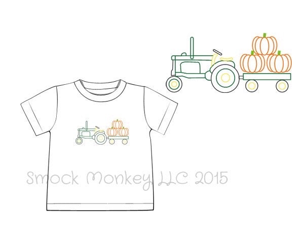 Boy's stitched "PUMPKIN TRACTOR" white knit short sleeve shirt (6m)