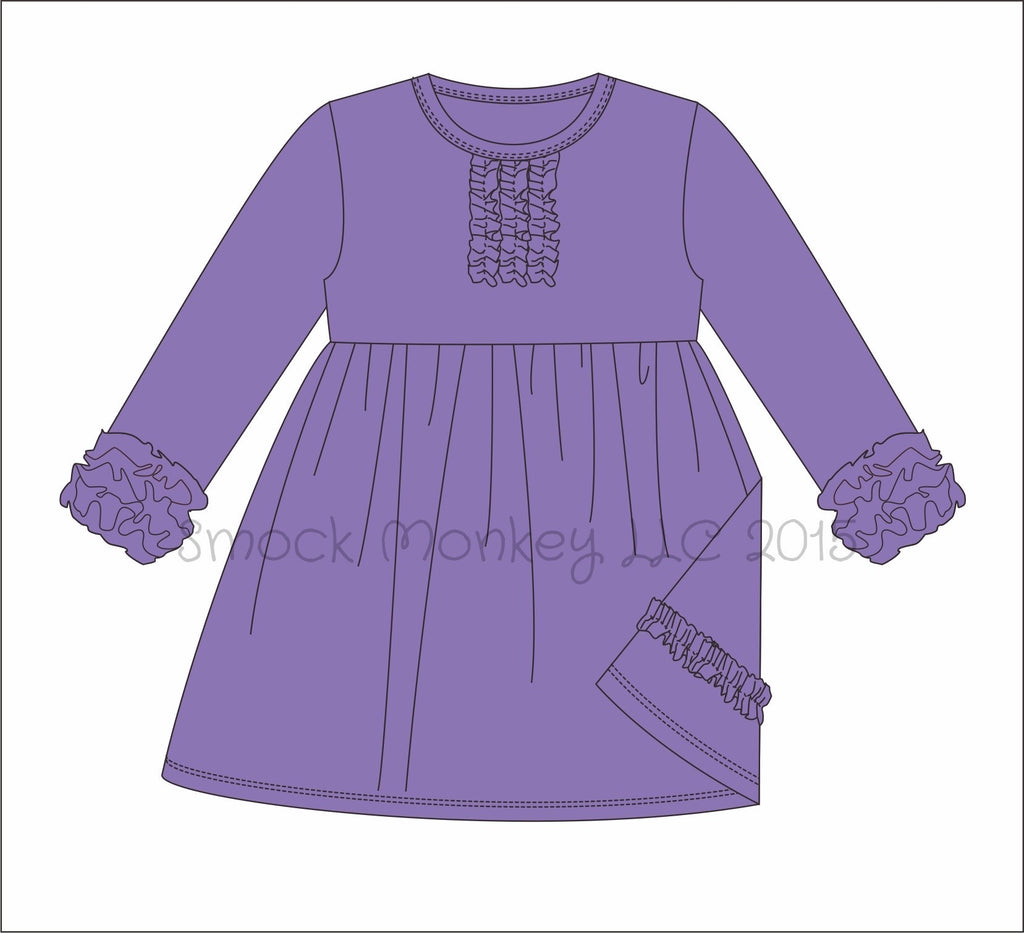Girl's chest ruffle long sleeve icing knit dress (LAVENDER (12m,18m,24m)