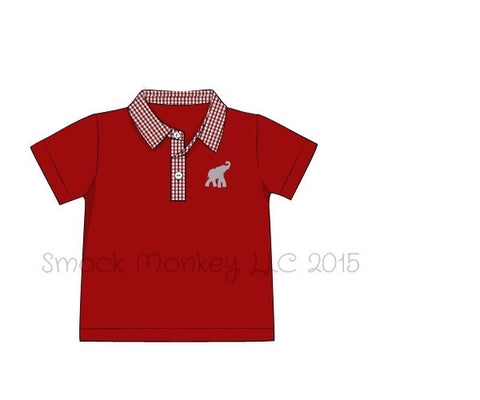 Boy's embroidered "ELEPHANT" garnet knit with gingham polo shirt and short set (12m)