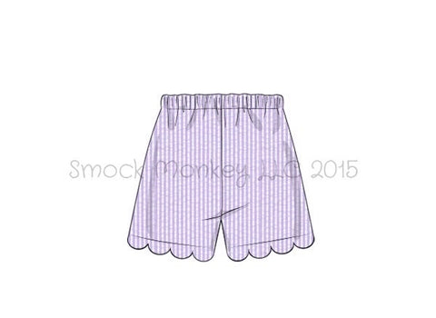 GIrl's purple seersucker scallop shorts (3m,6m,24m)