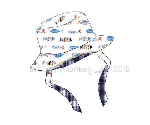 Boy's "FISH" print bucket hat with strap (L)