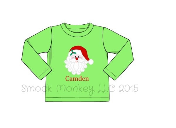 Boy's applique "SANTA" lime knit long sleeve shirt (NO MONOGRAM) (24m,2t,3t,4t,5t,7t)