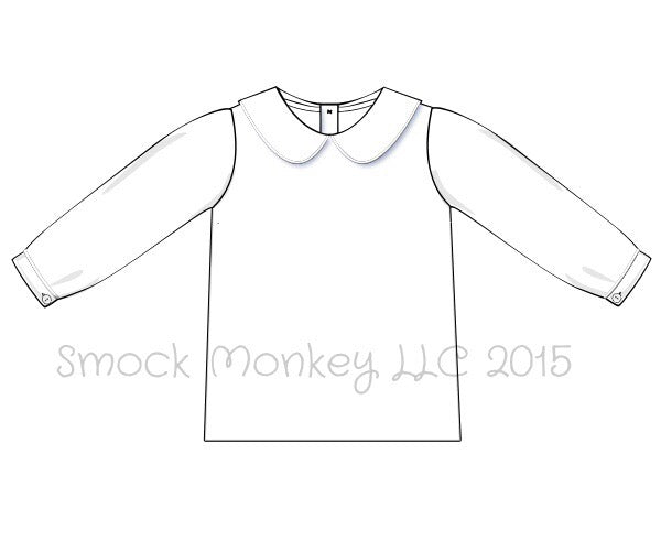 Girl's white long sleeve peter pan collar pique dress shirt (3m,18m)