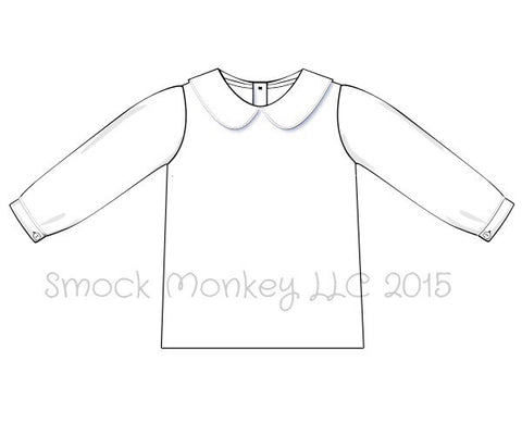 Girl's long sleeve Peter Pan round collar pique cotton dress shirt (6m,9m)