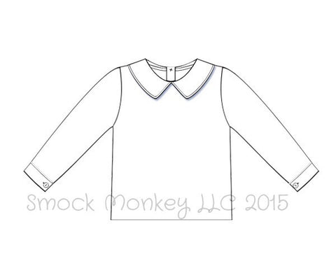 Boy's white peter pan pointed collar long sleeve pique cotton shirt (3m,9m,4t,5t,6t)