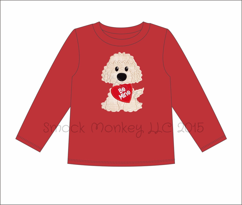 Boy's applique "PUPPY LOVE" red long sleeve knit shirt (6m,12m,2t,3t,4t)