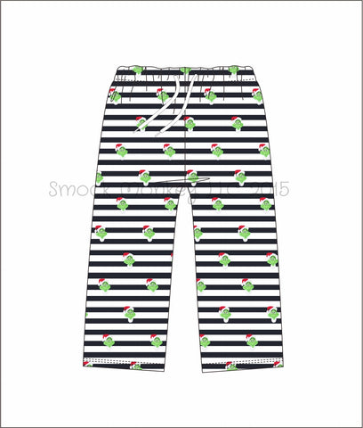 Unisex embroidered "MEAN ONE" knit black and white striped knit pajama pants (6m,18m,3t)