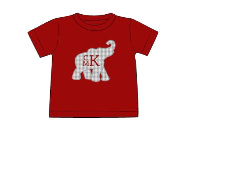 Boy's applique "ELEPHANT" garnet knit short sleeve shirt (NO MONOGRAM) (NB)