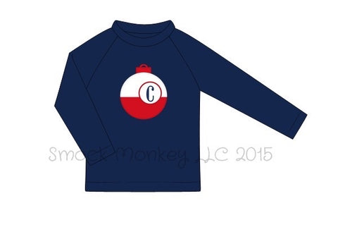 Boy's applique "FISHING BOBBER" navy long sleeve rashguard (NO MONOGRAM) (18m,24m)