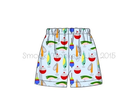 Boy's "FISHING LURE" print knit shorts (9m,10t)