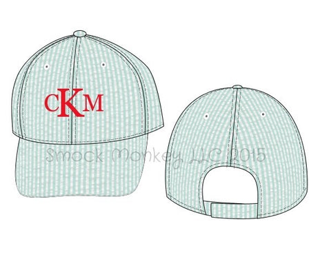 Boy's mint seersucker baseball hat (NO MONOGRAM) (Lg)