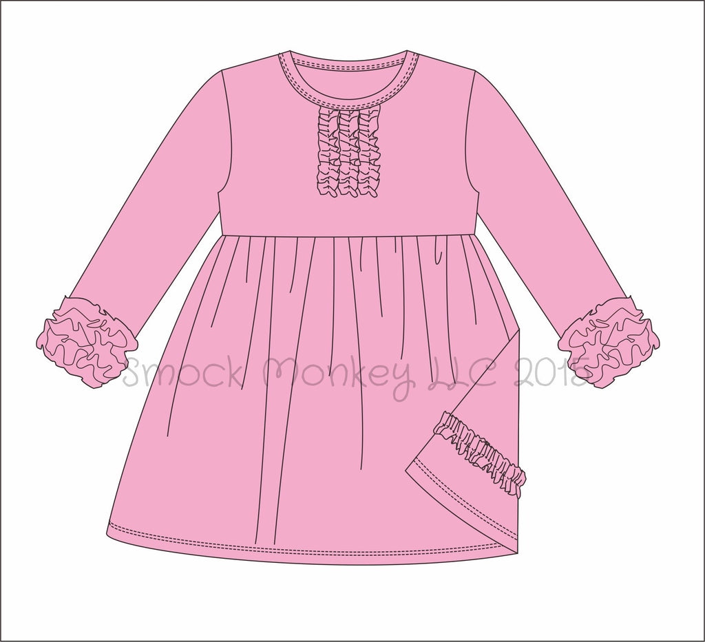 Girl's chest ruffle long sleeve icing knit dress (PINK)(24m)
