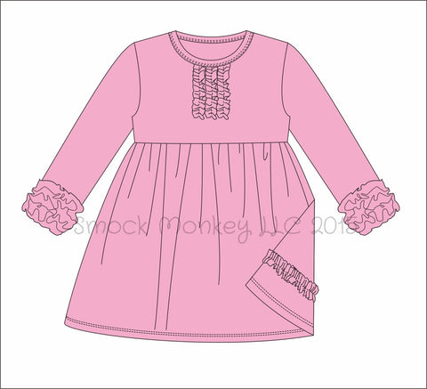 Girl's chest ruffle long sleeve icing knit dress (PINK)(18m,24m)