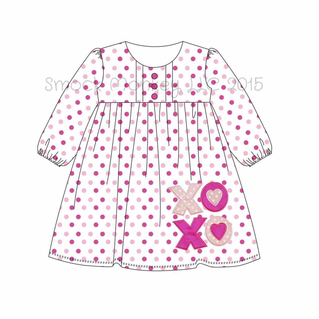 Girl's applique "XOXO" hot pink**(see desc) and pink polka dot knit long sleeve button front dress (3m,12m,24m,2t)