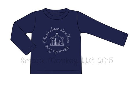 Boy's embroidered "NATIVITY" navy knit long sleeve shirt (6m)