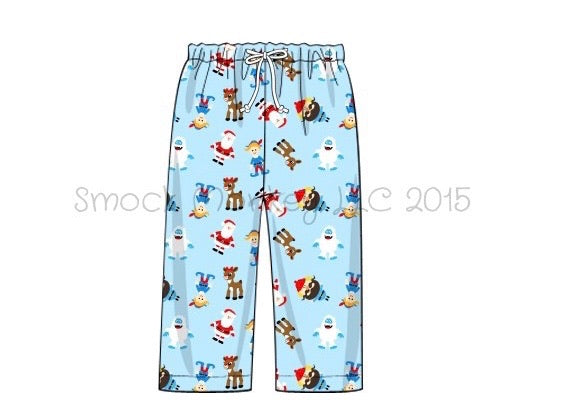 Unisex "RED NOSED REINDEER and FRIENDS" baby blue printed lounge pants (2t)