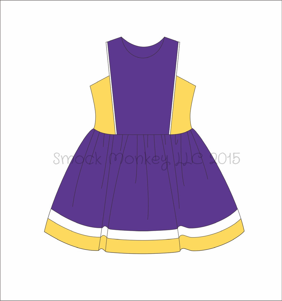 Girl's knit purple with yellow trim cheer dress (12m,18m,2t,6t,7t)