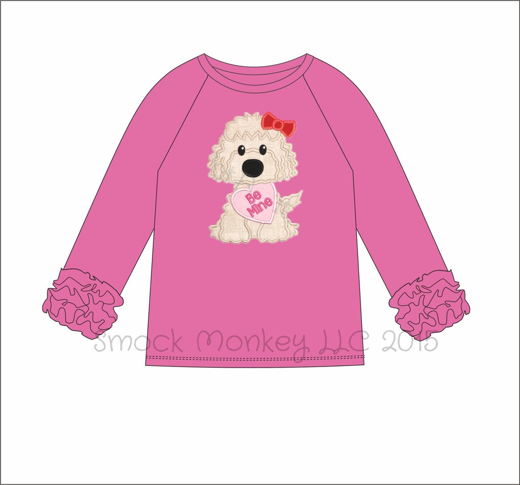 Girl's applique "PUPPY LOVE" hot pink long sleeve knit icing shirt (12m,18m,24m,2t)