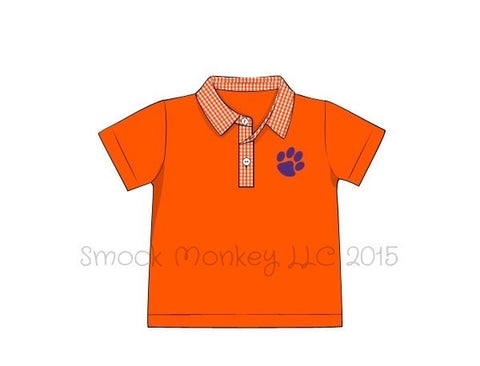 Boy's embroidered "PAW" orange knit with gingham polo shirt (12m)