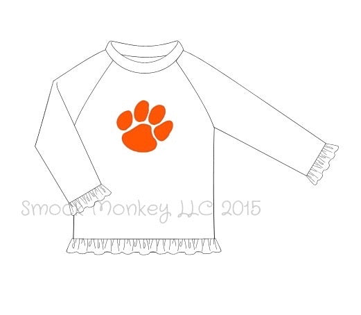 Girl's applique "PAW" white ruffle long sleeve rashguard (12m,24m,2t)