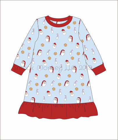 Girl's print "SANTA and COOKIES" lounge dress (24m,3t)