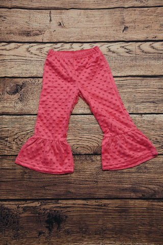 Girl's ST hot pink minky dot single ruffle pants (size up)